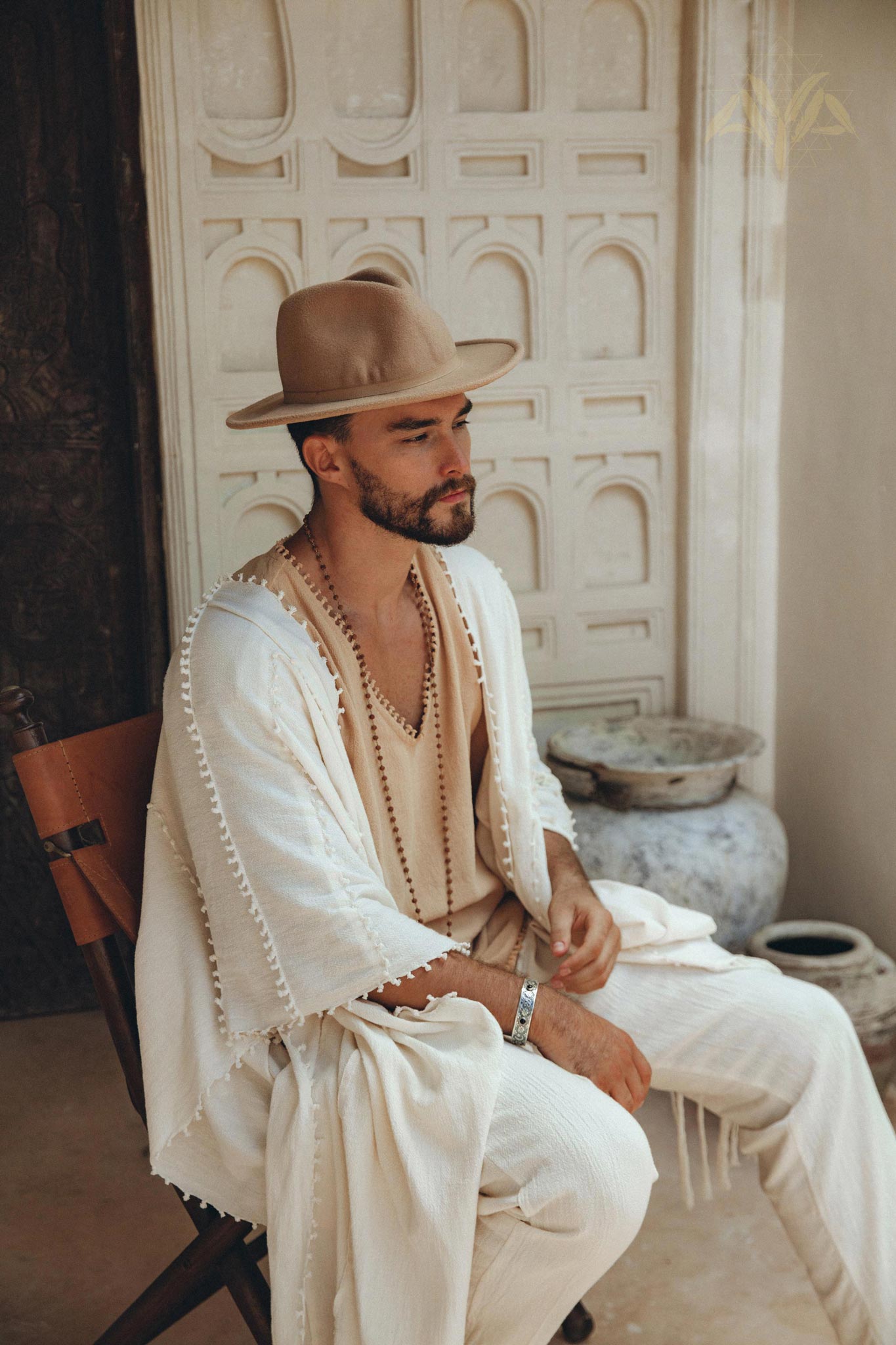 White Raw Cotton Minimalist Poncho for Men - AYA SW IDR