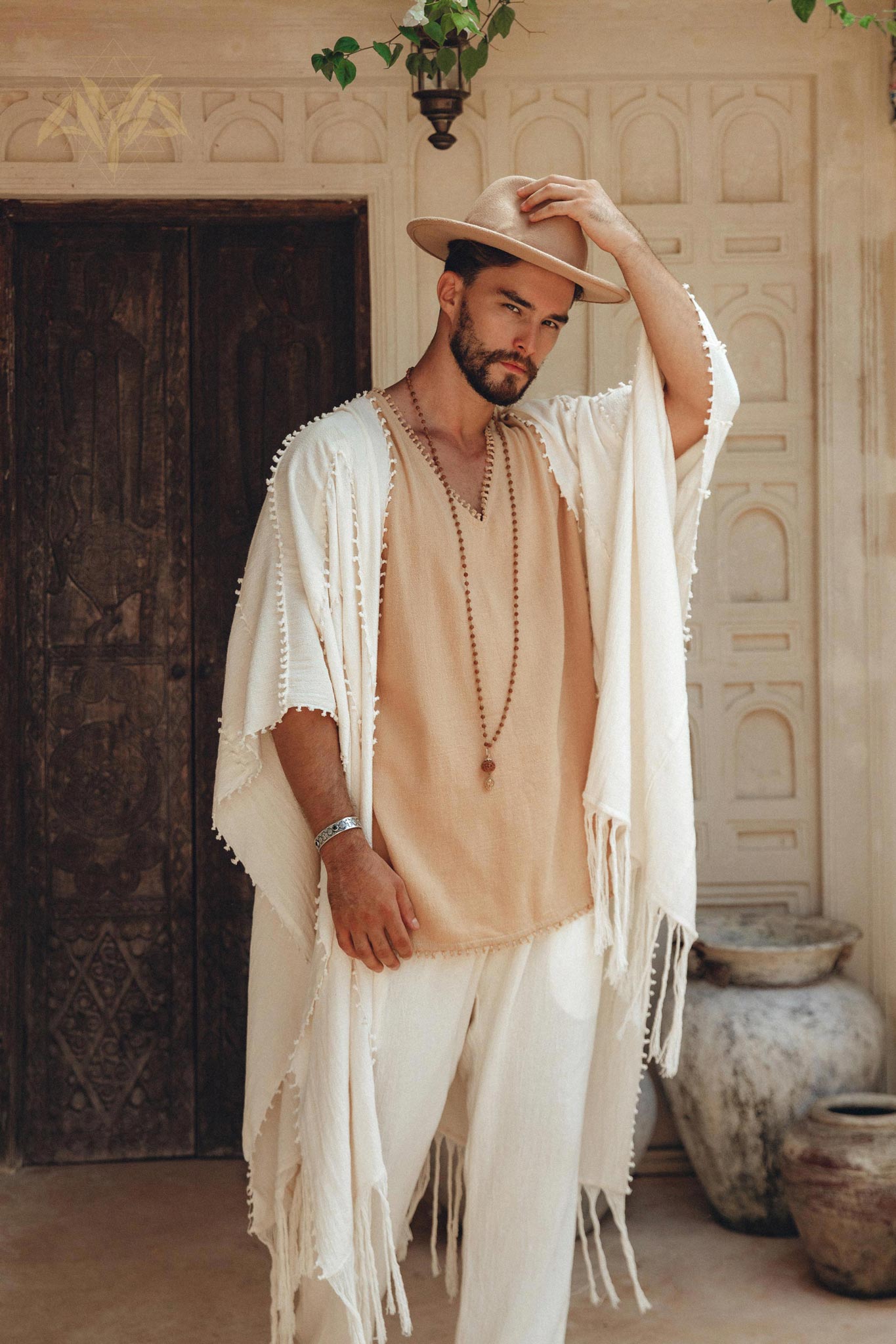 White Raw Cotton Minimalist Poncho for Men - AYA SW IDR