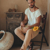 White Raw Edge Thick Cotton Top Tee for Men - AYA SW IDR