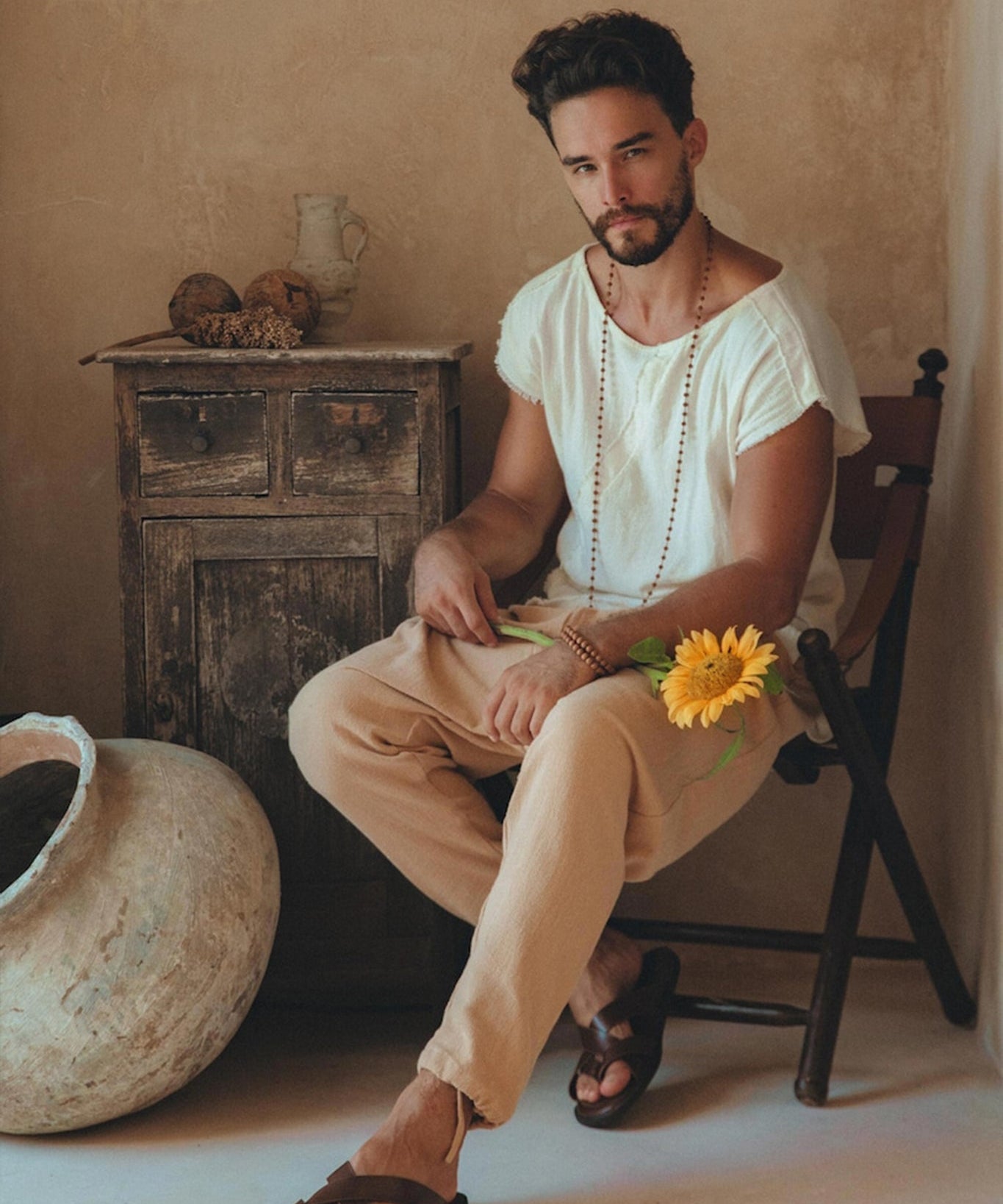 White Raw Edge Thick Cotton Top Tee for Men - AYA SW IDR