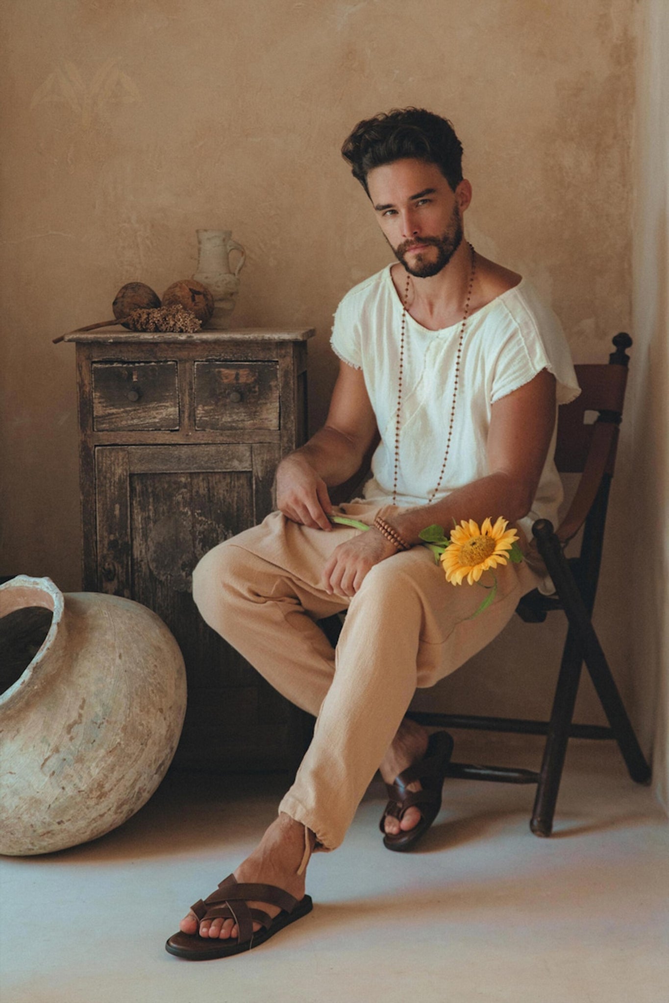 White Raw Edge Thick Cotton Top Tee for Men - AYA SW IDR