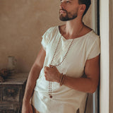 White Raw Edge Thick Cotton Top Tee for Men - AYA SW IDR