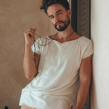 White Raw Edge Thick Cotton Top Tee for Men - AYA SW IDR