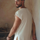 White Raw Edge Thick Cotton Top Tee for Men - AYA SW IDR