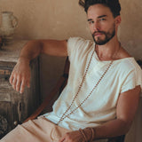 White Raw Edge Thick Cotton Top Tee for Men - AYA SW IDR