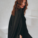Wide Sleeve Bohemian Kaftan Cardigan • Black Peace Silk Kimono Robe - AYA SW IDR