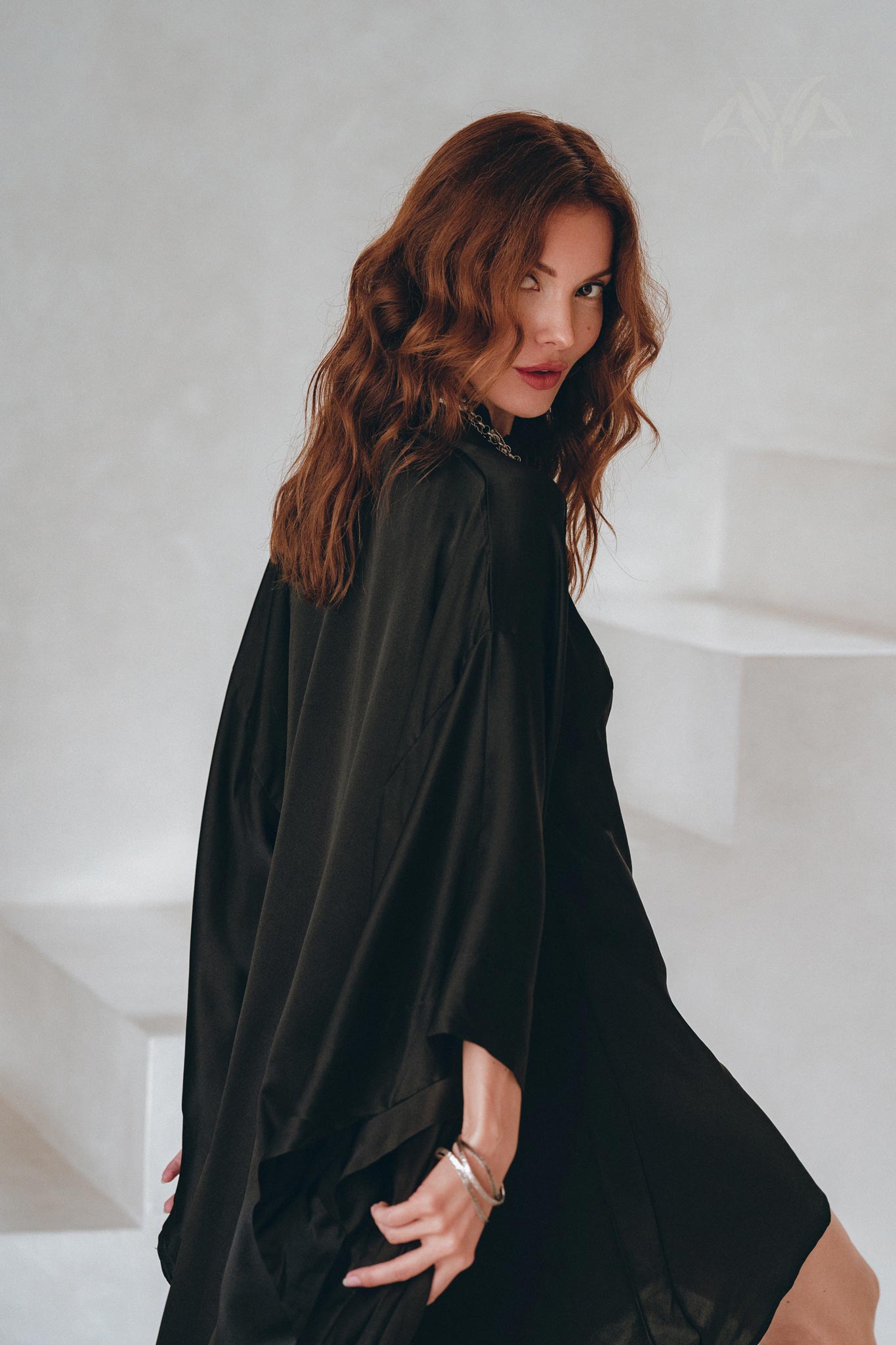 Wide Sleeve Bohemian Kaftan Cardigan • Black Peace Silk Kimono Robe - AYA SW IDR