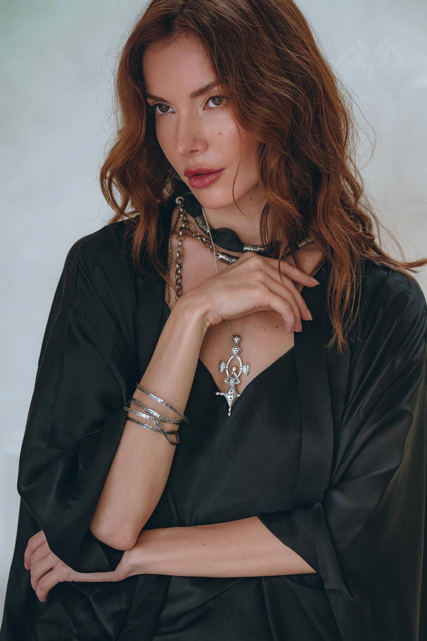 Wide Sleeve Bohemian Kaftan Cardigan • Black Peace Silk Kimono Robe - AYA SW IDR