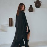 Wide Sleeve Bohemian Kaftan Cardigan • Black Peace Silk Kimono Robe - AYA SW IDR