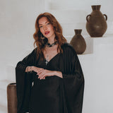 Wide Sleeve Bohemian Kaftan Cardigan • Black Peace Silk Kimono Robe - AYA SW IDR
