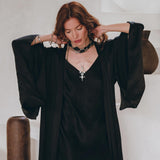 Wide Sleeve Bohemian Kaftan Cardigan • Black Peace Silk Kimono Robe - AYA SW IDR