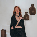 Wide Sleeve Bohemian Kaftan Cardigan, Black Peace Silk Kimono Robe - AYA Sacred Wear