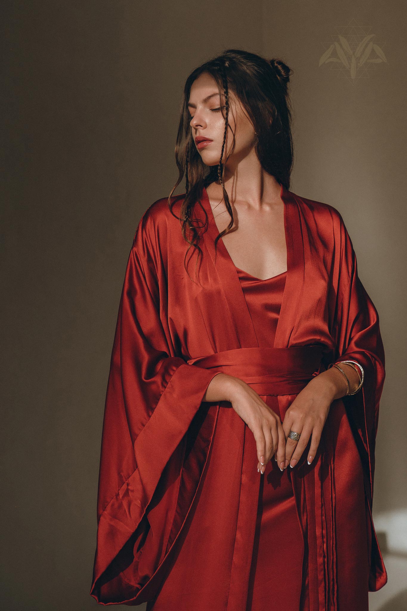 Wine Red Silk Boho Kimono Cover • Wide Sleeve Bohemian Kaftan Cardigan - AYA SW IDR