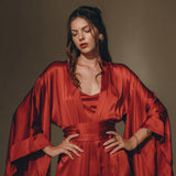 Wine Red Silk Boho Kimono Cover • Wide Sleeve Bohemian Kaftan Cardigan - AYA SW IDR