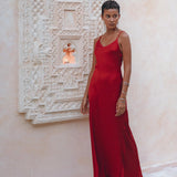 Wine Red Silk Slip Dress • Peace Silk Dress • Evening Bohemian Dress - AYA SW IDR