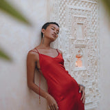 Wine Red Silk Slip Dress • Peace Silk Dress • Evening Bohemian Dress - AYA SW IDR