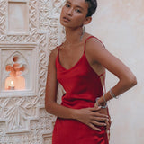 Wine Red Silk Slip Dress • Peace Silk Dress • Evening Bohemian Dress - AYA SW IDR
