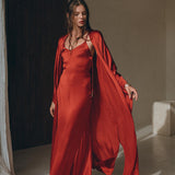 Wine Red Silk Slip Dress • Peace Silk Dress • Evening Bohemian Dress - AYA SW IDR