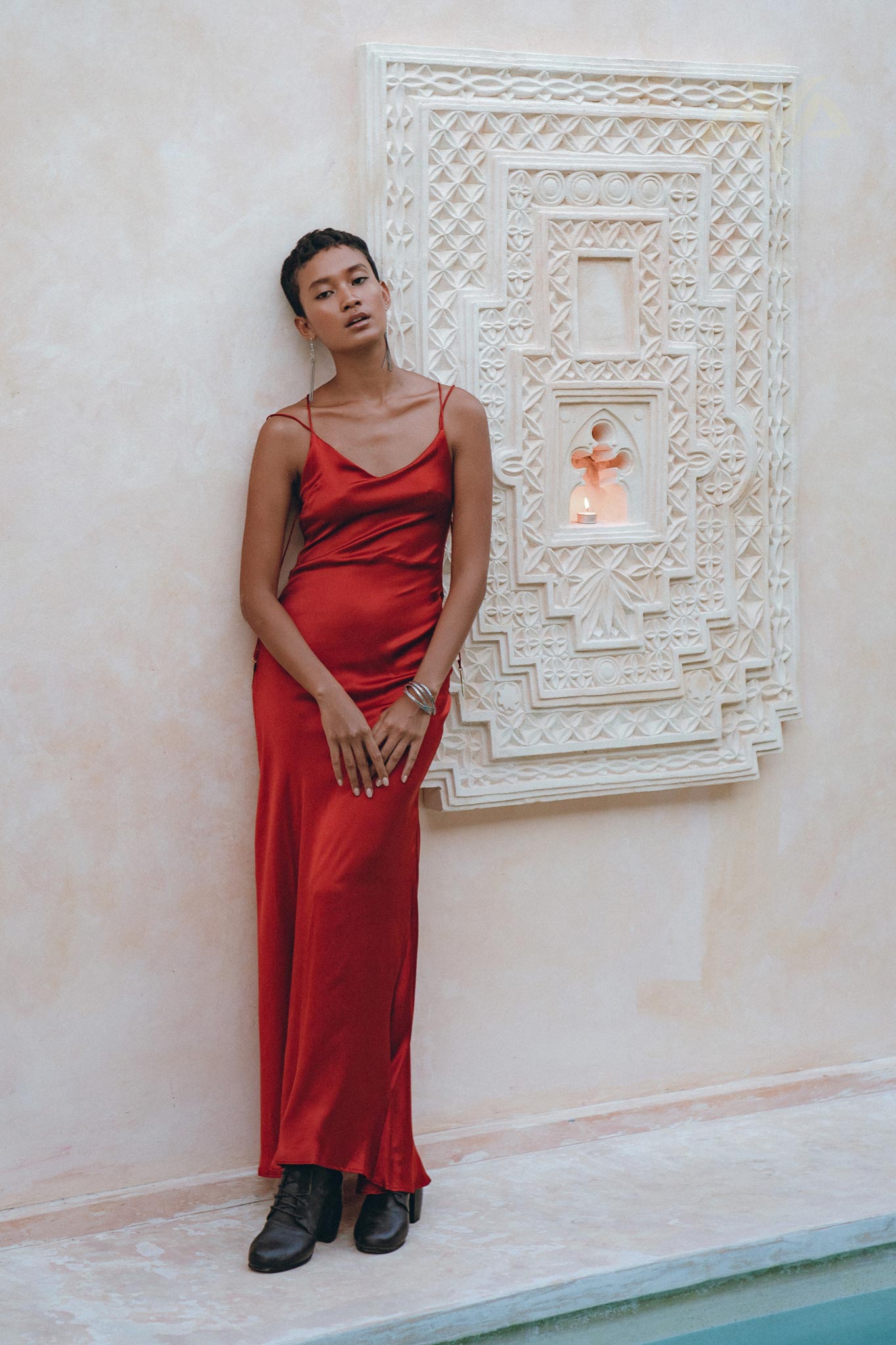 Wine Red Silk Slip Dress • Peace Silk Dress • Evening Bohemian Dress - AYA SW IDR
