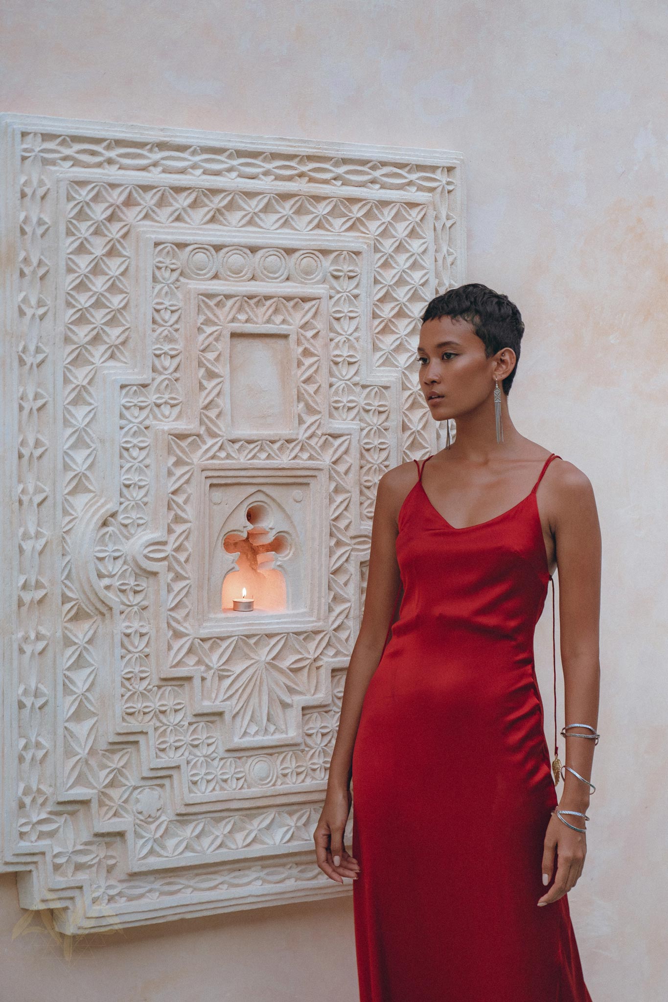 Wine Red Silk Slip Dress • Peace Silk Dress • Evening Bohemian Dress - AYA SW IDR