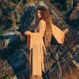 Yellow Boho Wrap Top • Organic Wide Sleeve Bohemian Wrap Blouse - AYA SW IDR