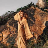 Yellow Boho Wrap Top • Organic Wide Sleeve Bohemian Wrap Blouse - AYA SW IDR