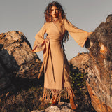 Yellow Boho Wrap Top • Organic Wide Sleeve Bohemian Wrap Blouse - AYA SW IDR