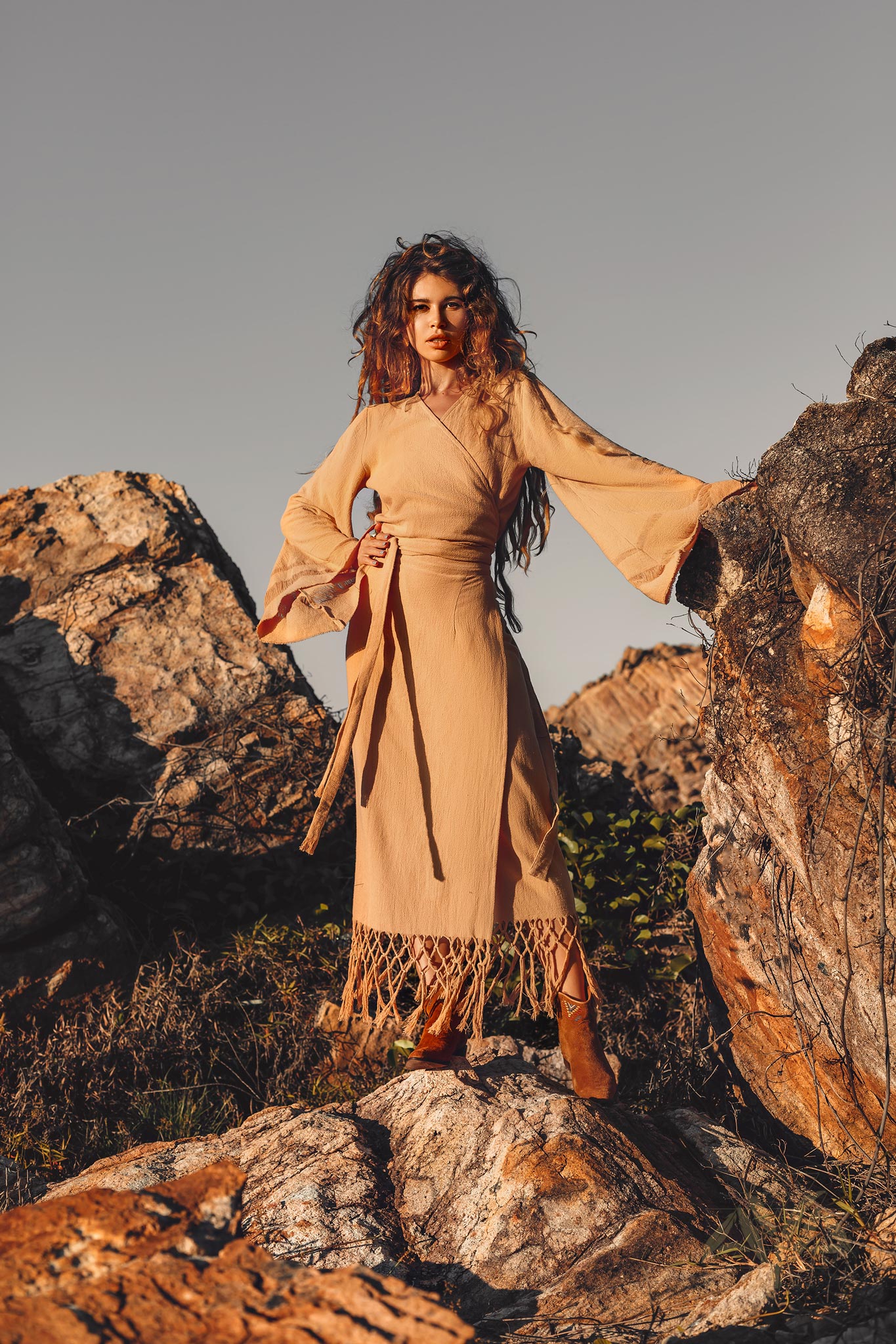 Yellow Boho Wrap Top • Organic Wide Sleeve Bohemian Wrap Blouse - AYA SW IDR
