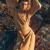 Yellow Boho Wrap Top • Organic Wide Sleeve Bohemian Wrap Blouse - AYA SW IDR