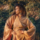 Yellow Boho Wrap Top • Organic Wide Sleeve Bohemian Wrap Blouse - AYA SW IDR