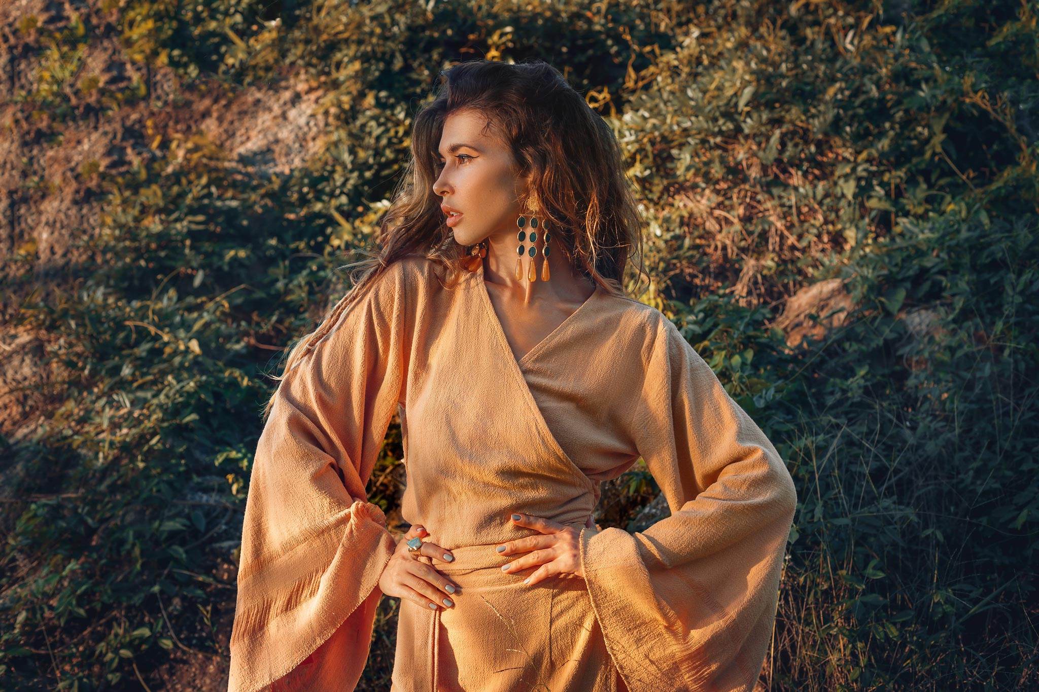 Yellow Boho Wrap Top • Organic Wide Sleeve Bohemian Wrap Blouse - AYA SW IDR