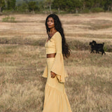 Yellow Gold Boho Linen Set, Embroidered Indian Top, Maxi Skirt, Handmade Summer Festival Outfit - AYA SW IDR