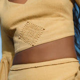 Yellow Gold Boho Linen Set, Embroidered Indian Top, Maxi Skirt, Handmade Summer Festival Outfit - AYA SW IDR