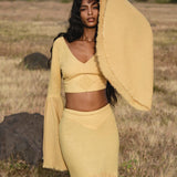 Yellow Gold Boho Linen Set, Embroidered Indian Top, Maxi Skirt, Handmade Summer Festival Outfit - AYA SW IDR