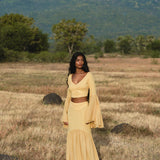 Yellow Gold Boho Linen Set, Embroidered Indian Top, Maxi Skirt, Handmade Summer Festival Outfit - AYA SW IDR