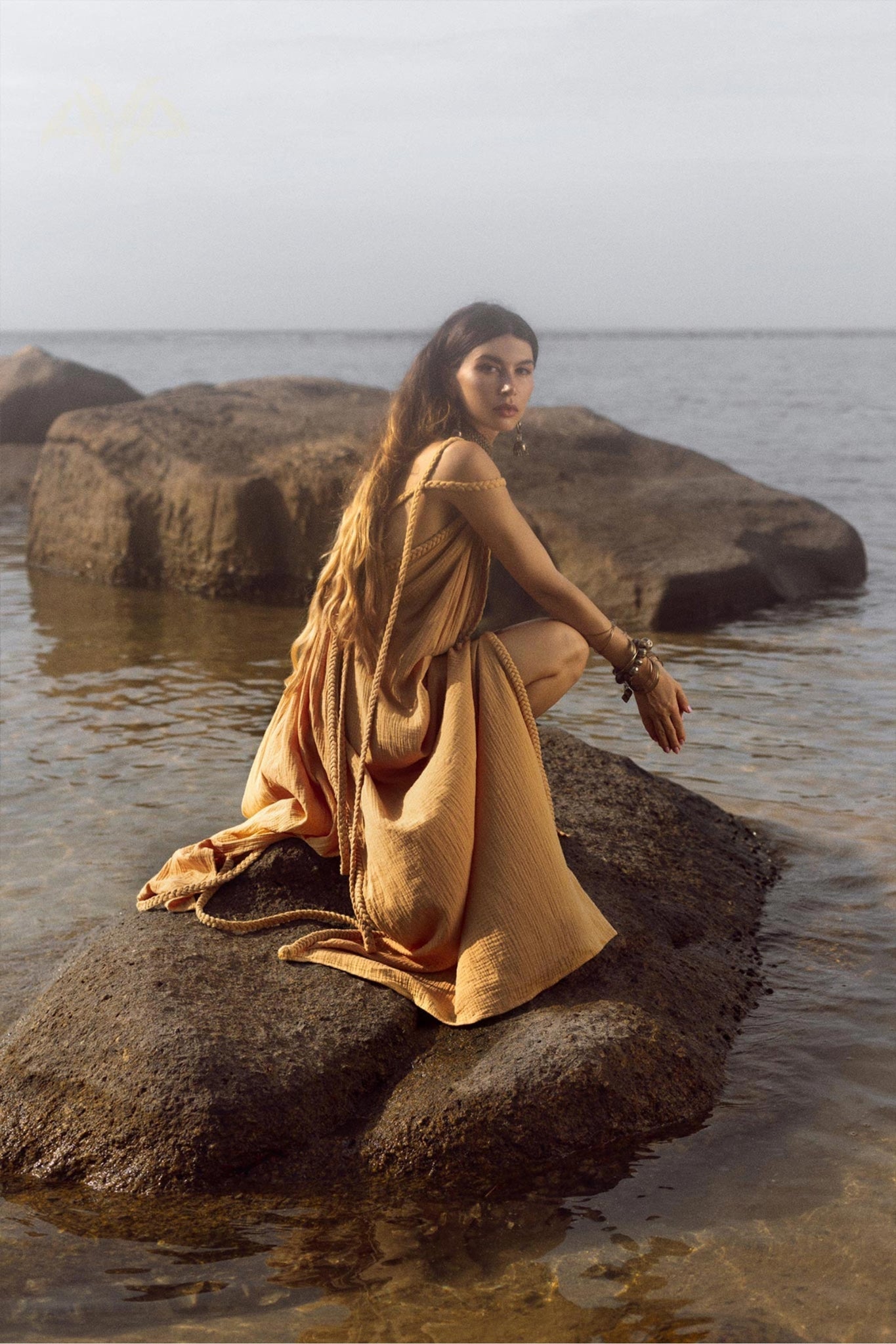 Yellow Gold Greek Goddess Prom Boho Dress - AYA SW IDR