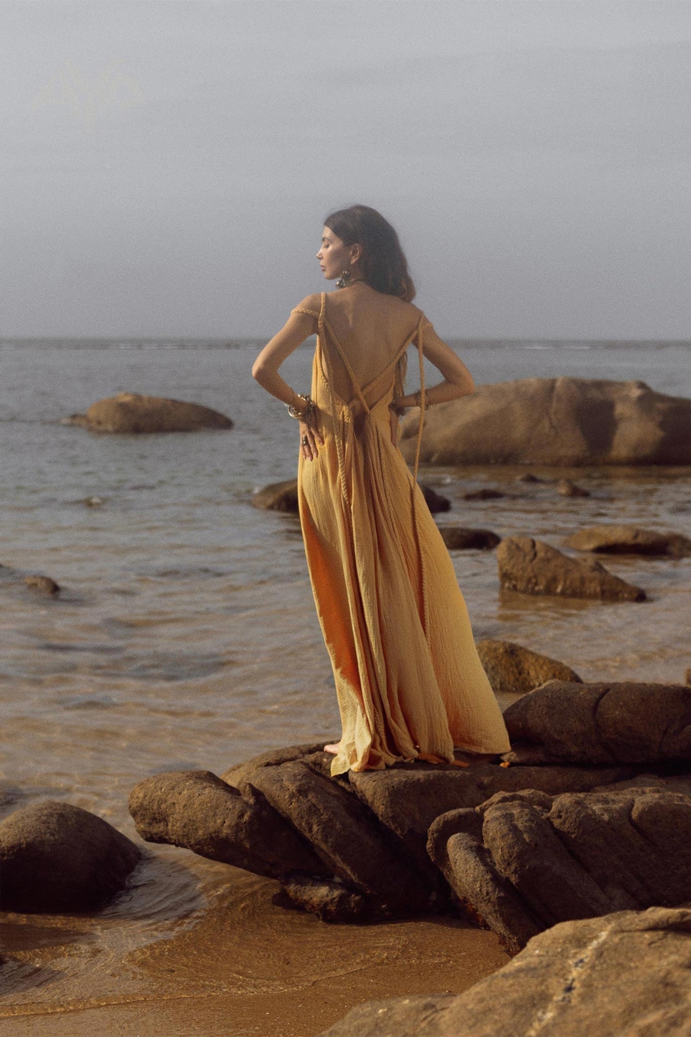 Yellow Gold Greek Goddess Prom Boho Dress - AYA SW IDR