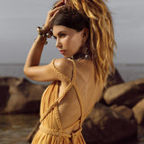 Yellow Gold Greek Goddess Prom Boho Dress - AYA SW IDR