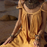 Yellow Gold Greek Goddess Prom Boho Dress - AYA SW IDR